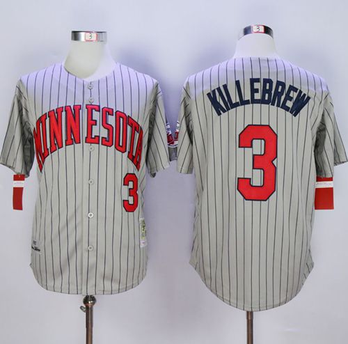 Mitchell And Ness 1987 Twins #3 Harmon Killebrew Grey Throwback Stitched MLB Jersey - Click Image to Close